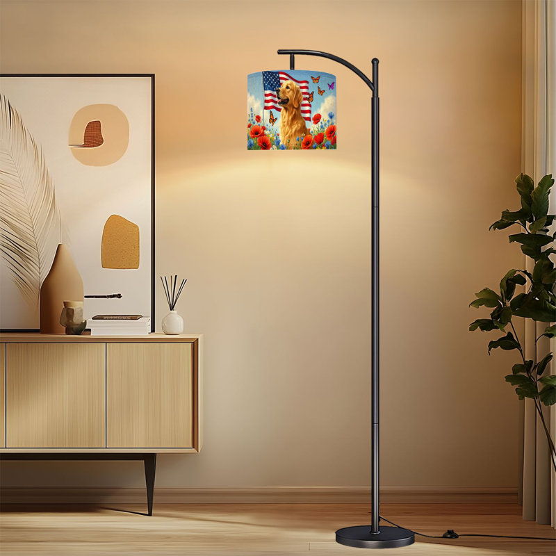 Lampe sur pied à arc avec abat-jour ajustable Patriotic Retriever drapeau américain, papillons, lampe sur pied, jour de l'Indépendance