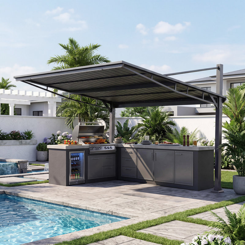 Domi 12x10 FT Hardtop Gazebo, Freestanding or Wall Mounted Metal Pergola, Gray, 12 ft x 10 ft