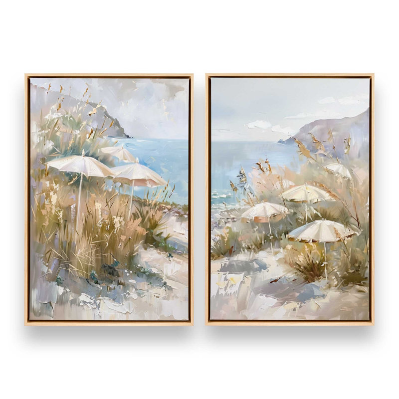 Ensemble de 2 impressions de parasol Seaside, 36 po x 24 po, Cadre américain en érable flottant