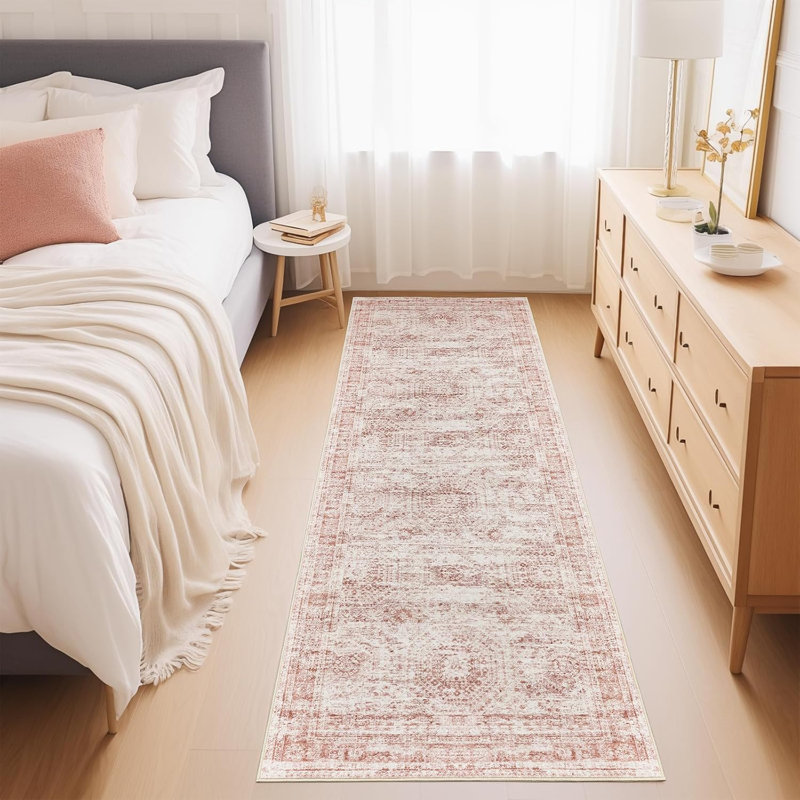 Tapis lavable rétro antidérapant (rose), Tapis de couloir 2 pi x 8 pi