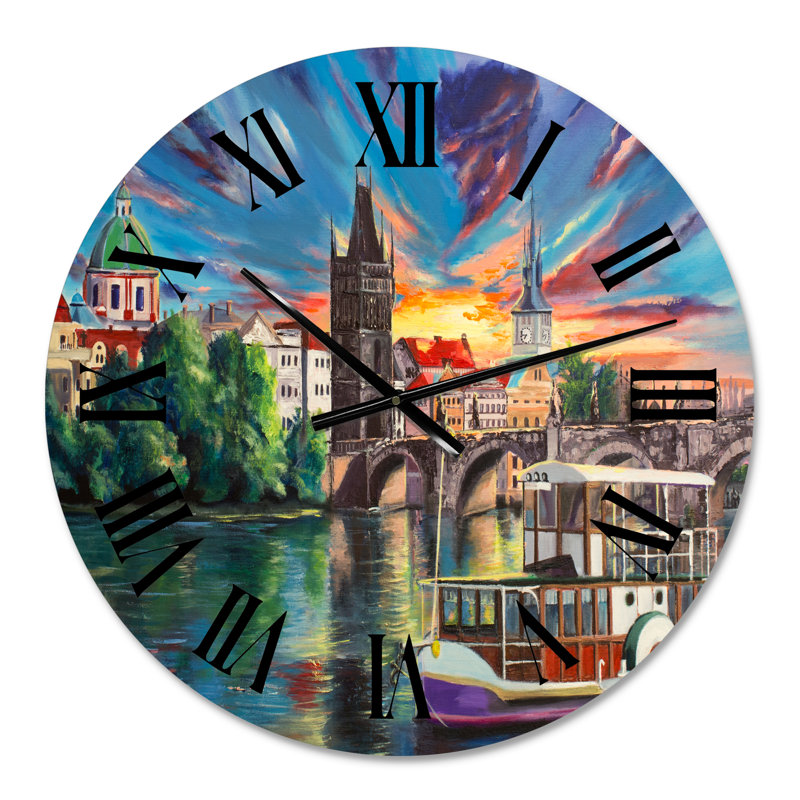 Cityview of Prague By Sunset - Horloge murale pour enfants, Petit