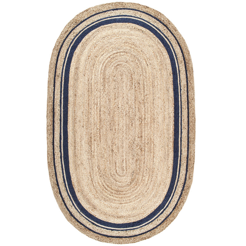 Speight Coastal Braided Power Loom Jute Brown/Navy Bordered Rug, Oval 7'6" x 9'6"
