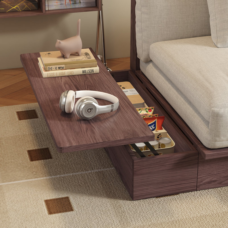 Grimpante 102.3" Upholstered Sleeper Cotton Linen Sofa Bed,Left and Right Installation, Walnut Wood