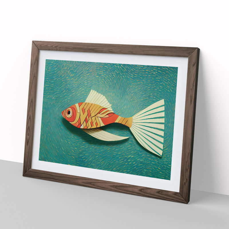 XH1022-7259X Quirky Fish - Single Picture Frame Print, 34cm H x 46cm W x 2cm D, Walnut Framed