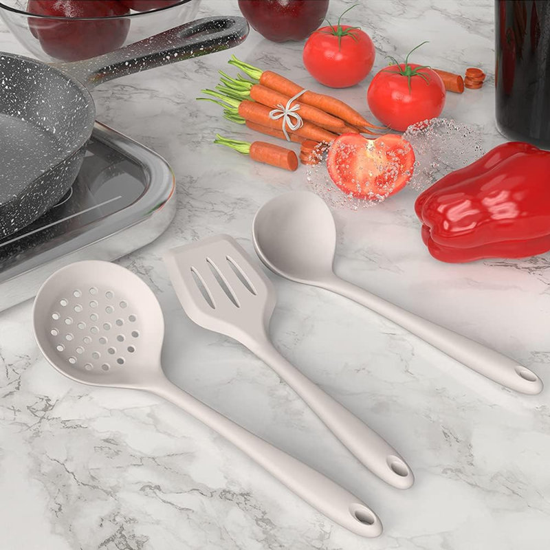 Ensemble de 15 ustensiles de cuisine en silicone, ensemble d'ustensiles de cuisine, kaki