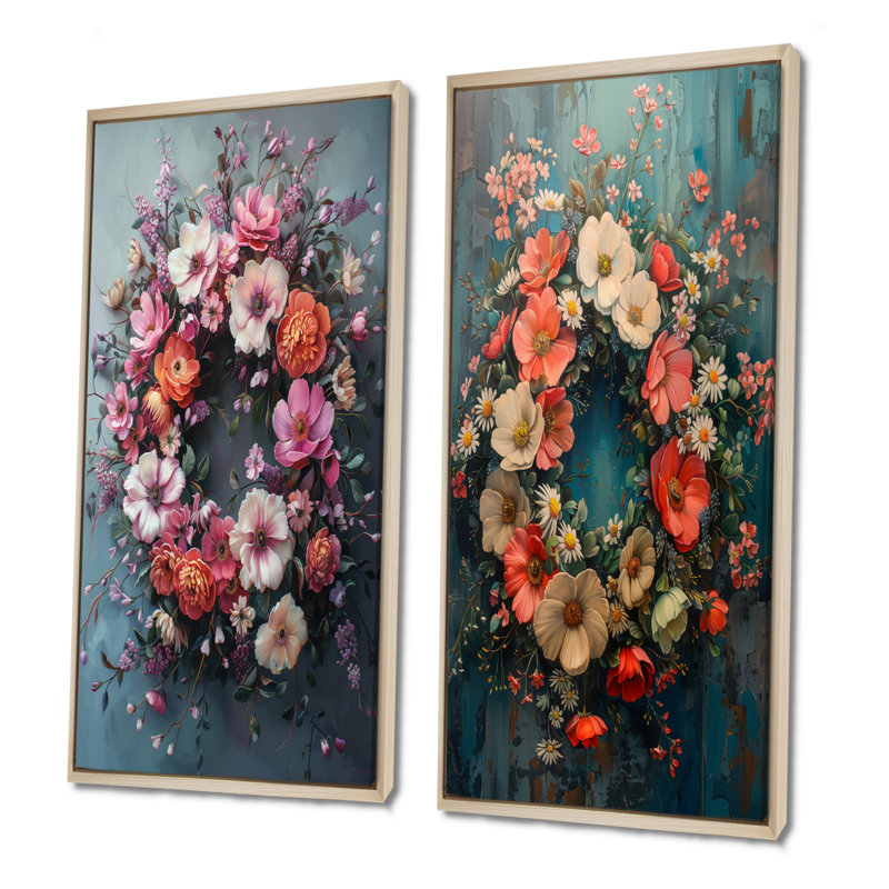 Ensemble de 2 pièces d'art mural couronne rose et bleu, Érable, H 28 po x l 24 po, Impression encadrée