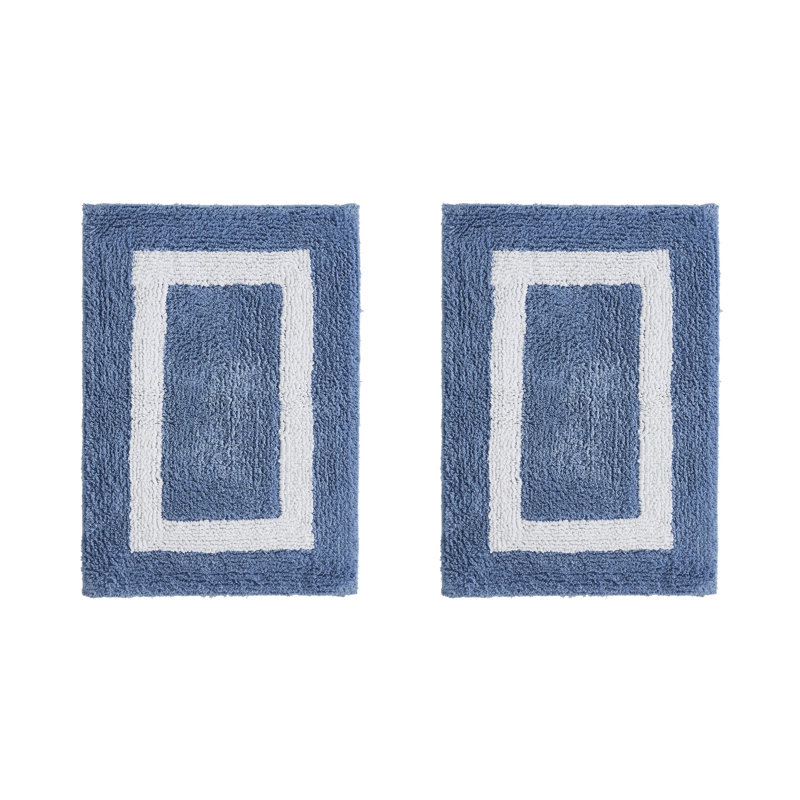 Ensemble de tapis pour salle de bain 2 pièces 100% coton 2370 g / m² Broshouse, tapis de salle de bain touffeté ultra moelleux, super absorbant certifié OEKO-TEX®, réversible, lavable à la machine, confort semblable au spa, bleu foncé / blanc