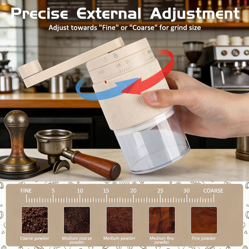 Manual Coffee Grinder With Ceramic Burrs, Adjustable Grind Settings For Espresso To French Press, Portable And Compact Design With Detachable Handle