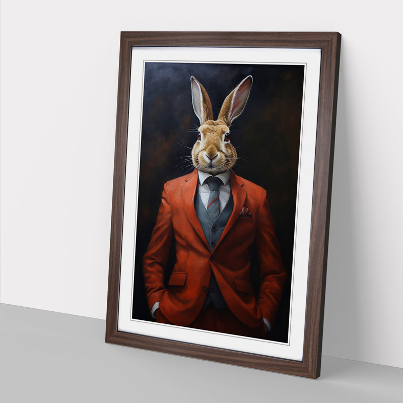 Rabbit In A Suit Painting - Single Picture Frame Print on Wood, 46cm H x 34cm W x 2cm D, Walnut Framed