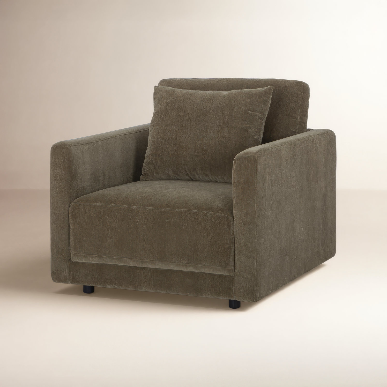 Kenji Oak Armchair, Olive Green Performance Chenille