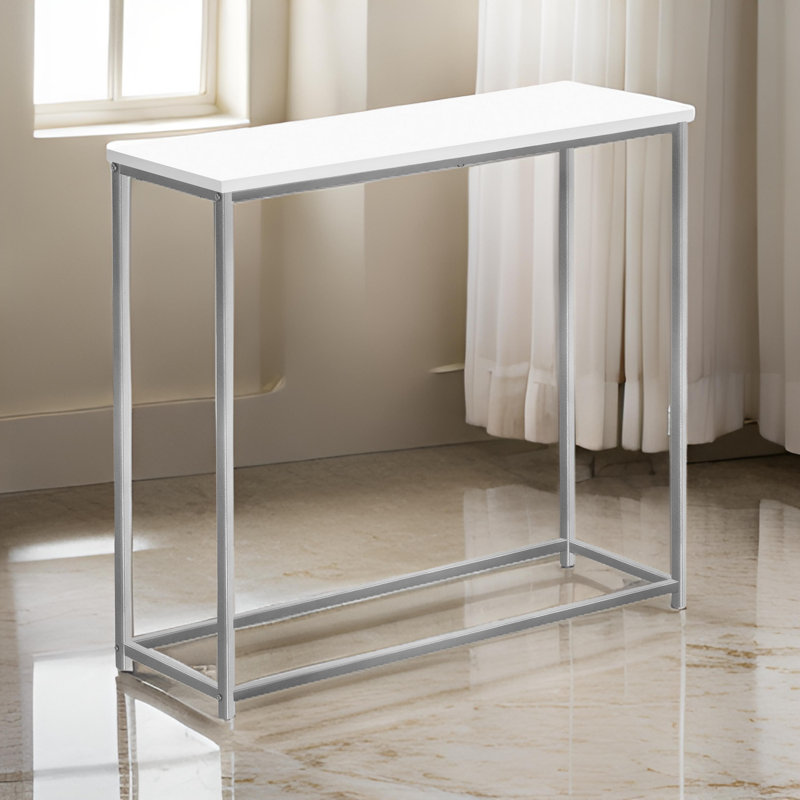 Kip Sofa Console Table, 32 Inch Narrow Top, Open Metal Frame, White, White