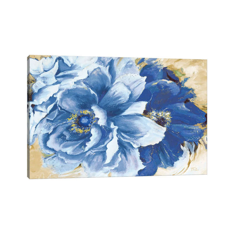 Beautiful Peonies In Indigo by Patricia Pinto - Wrapped Canvas Painting, 30.48 cm H x 45.72 cm W