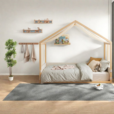 Auvent pour lit simple Modern, structure en bois aggloméré, panneaux de velours doux pour la maison