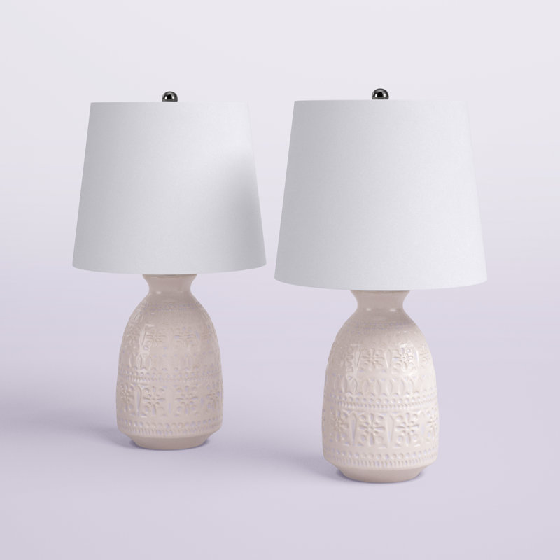 Talon 20" Ceramic Table Lamp Set, Off-White