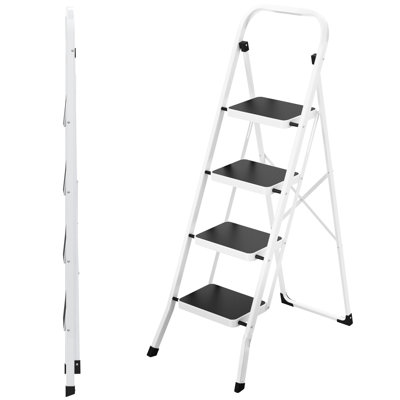 4 Step Folding Ladder, Lightweight Portable Stepladder with Anti-Slip Pedal, Ladders with Convenient Handrails,330 lbs Capacity Step Stool for Kitchen, Home, White