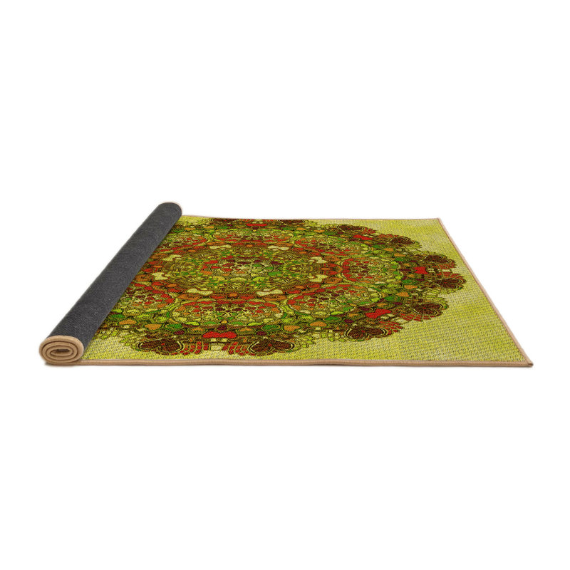 Tapis jaune en laine, Rond 5 pi
