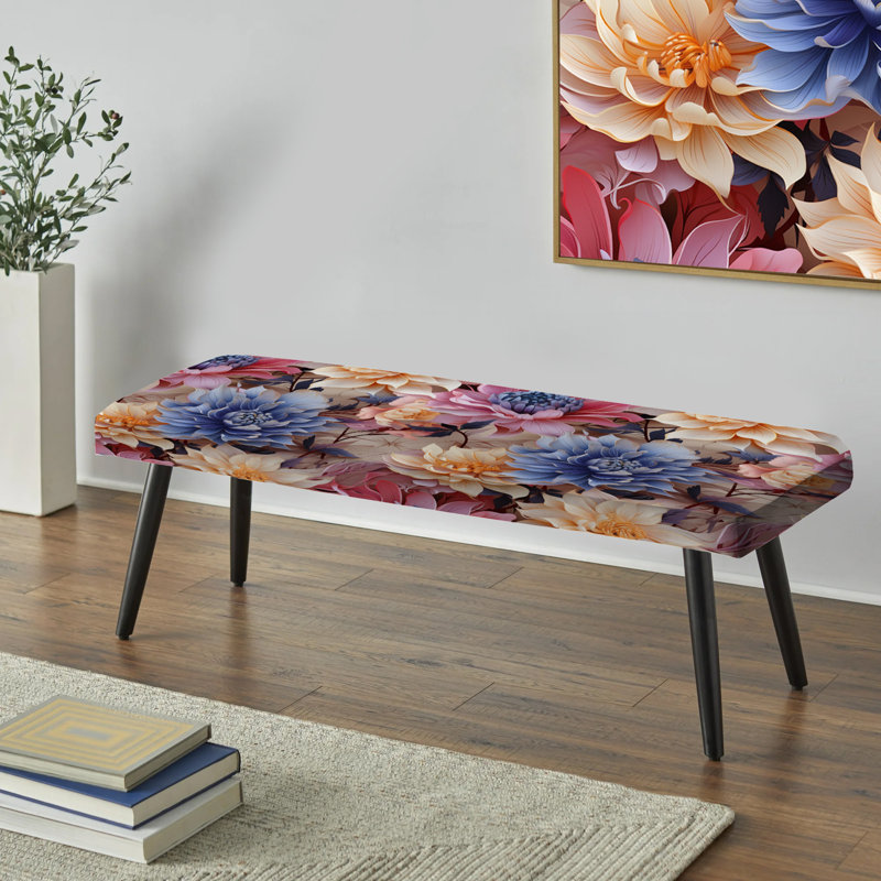 Banc noir rembourré Botanical, Bleu et beige métallique