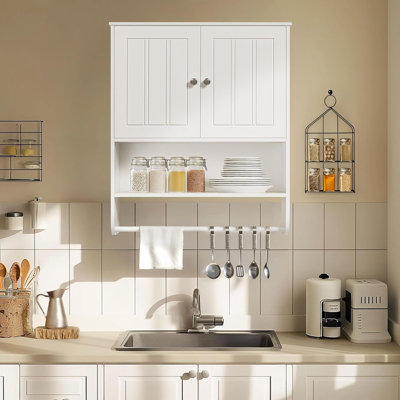 Armoire de salle de bain murale blanche - rangement suspendu avec 2 portes et tablette réglable