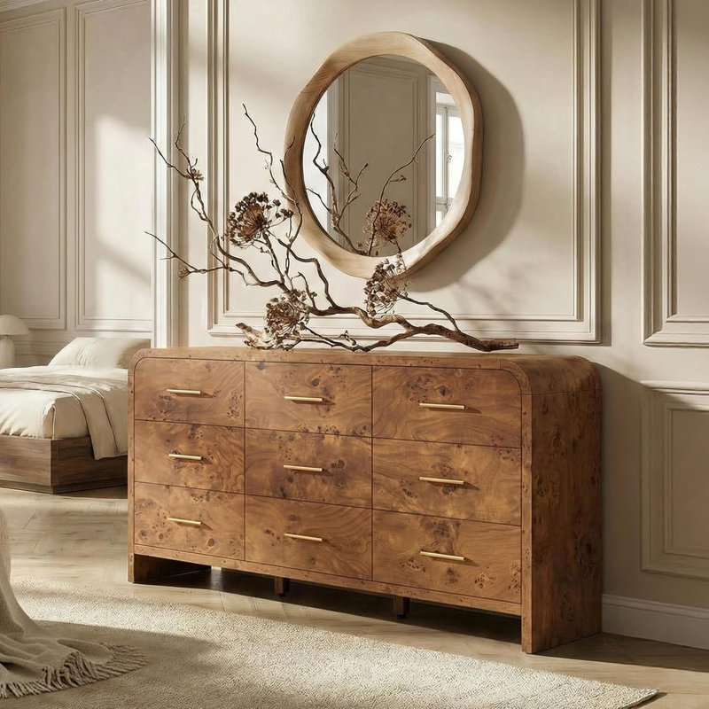 Modern 9-Drawer Dresser - 63" Luxury Storage System, Dark Burl