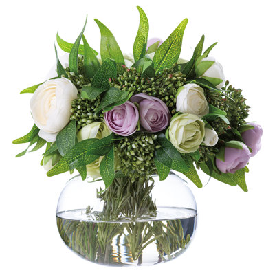 10.5"Hx11"Wx11"L Ranunculus/Berry/Ruscus In Glass Vase