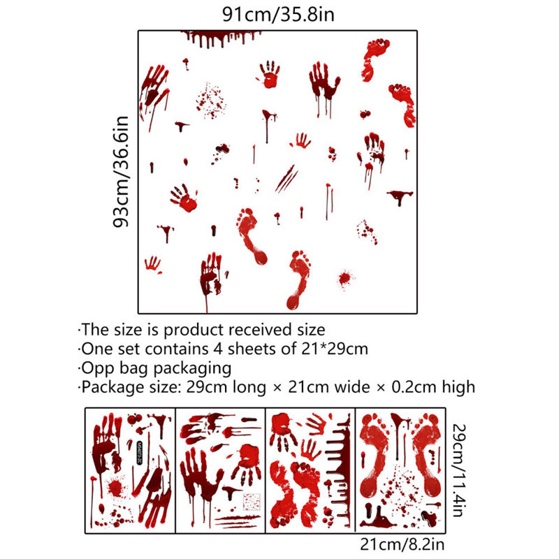 4 feuilles / ensemble de décorations d'Halloween horreur, autocollants de rideau en verre électrostatique, PVC imperméable et opaques