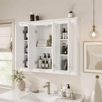 Meuble de rangement mural pour salle de bain avec tablette sculptée réglable et charnières à fermeture en douceur