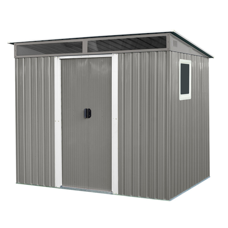 8 Ft X 6 Ft Outdoor Metal Storage Shed With Window,Transparent Plate And Lockable Sliding Door For Garden, Lawn (Gray), Gray