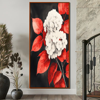 Monochromes hortensias avec feuilles rouges I - hydrangées, décoration murale