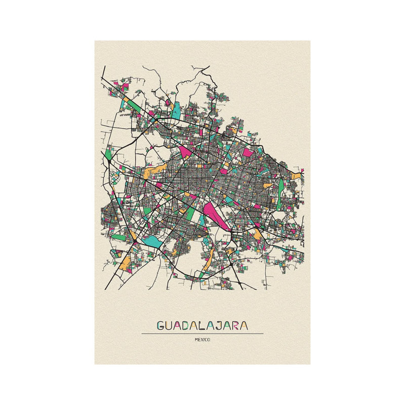 Guadalajara, Mexico Map by Ayse Deniz Akerman - Wrapped Canvas Gallery-Wrapped Canvas Giclée