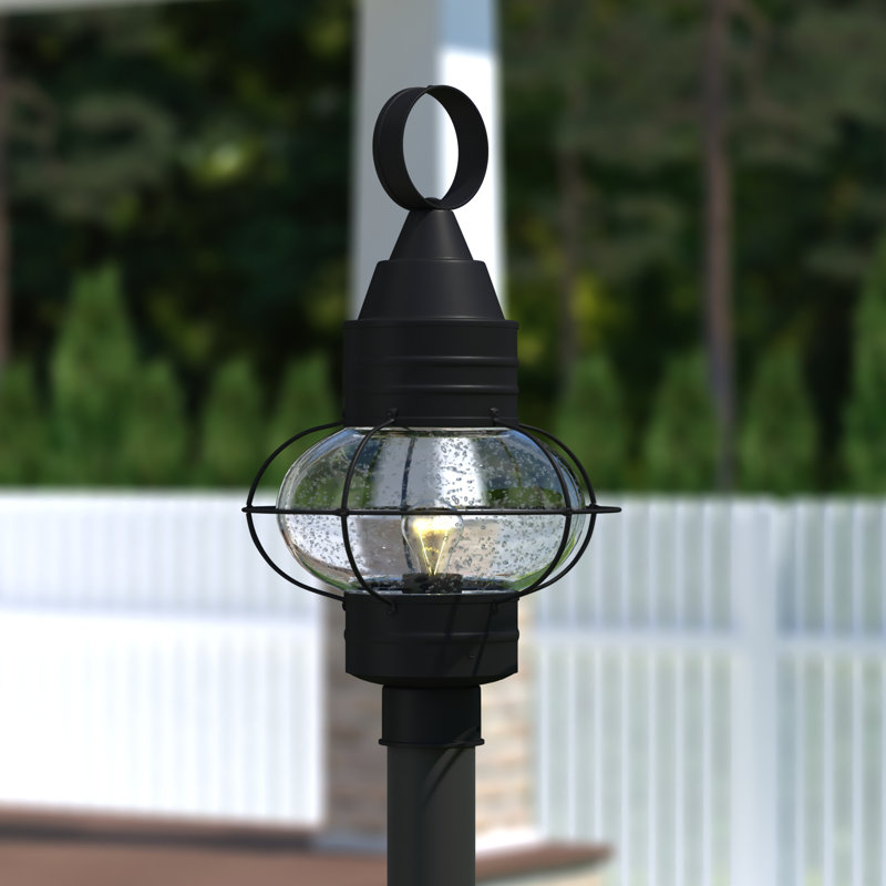 Chelston Stained Glass Lantern Head Post Lantern, Textured Black