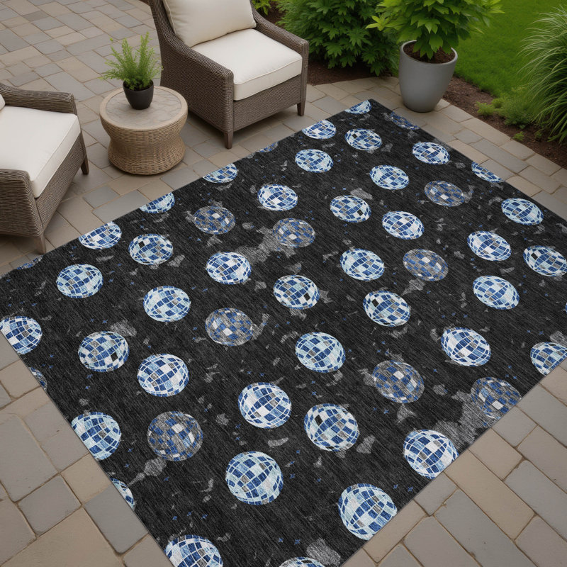 Machine Washable Indoor/Outdoor Chantille ACN2690 Kids Rug, Noir, 9 pi x 12 pi