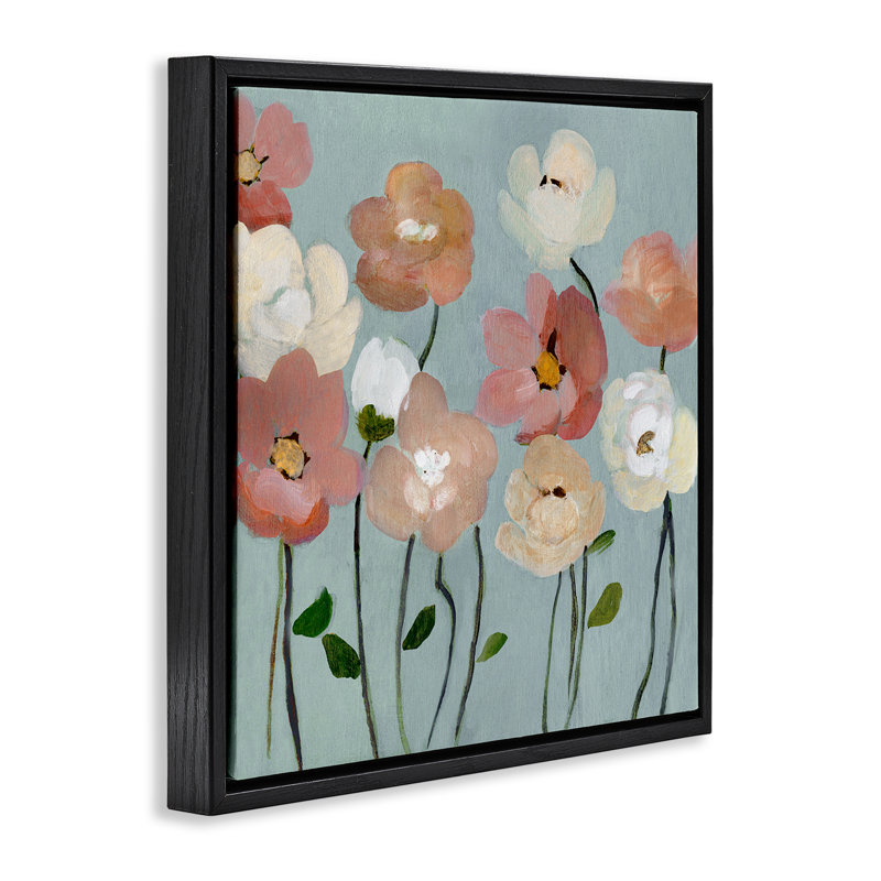 Cadre flottant Soft Mixed Blossoms, design par Charity Henderson, H 18 po x l 18 po, Cadre flottant noir de jais