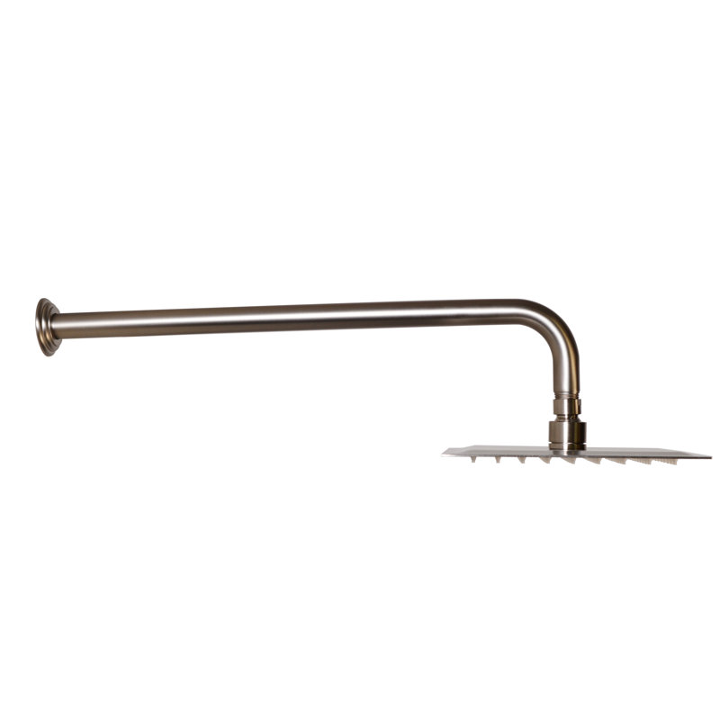 Pomme de douche à pluie mince 8 po carrée avec bras mural à 90 degrés IPS 1/2 po x 19 po IPS, Nickel satiné