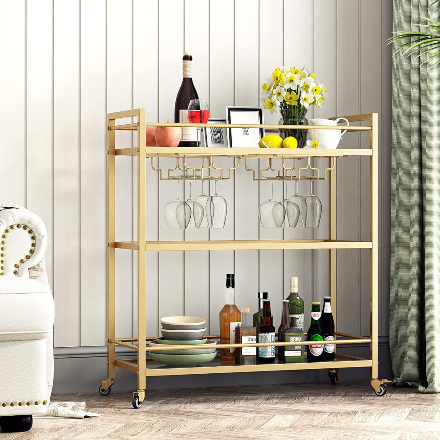 Mini Bar Cart Glass Ba Cats Fo Home With Hanging Wine Ack Wayfai