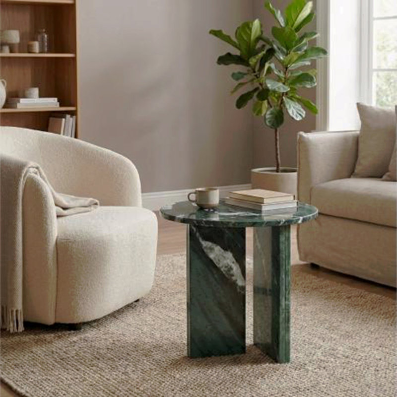 Table basse verte en marbre naturel - 17,7 po de diamètre x 15,8 po de hauteur