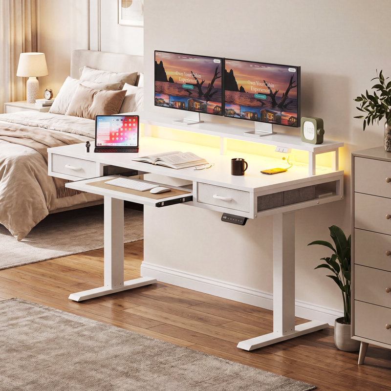 Bureau debout à hauteur ajustable Yaelin, L 55,1 po x P 21,3 po, Blanc