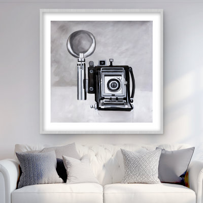 Antique Camera - Gray Framed Matted Print for Home Decor