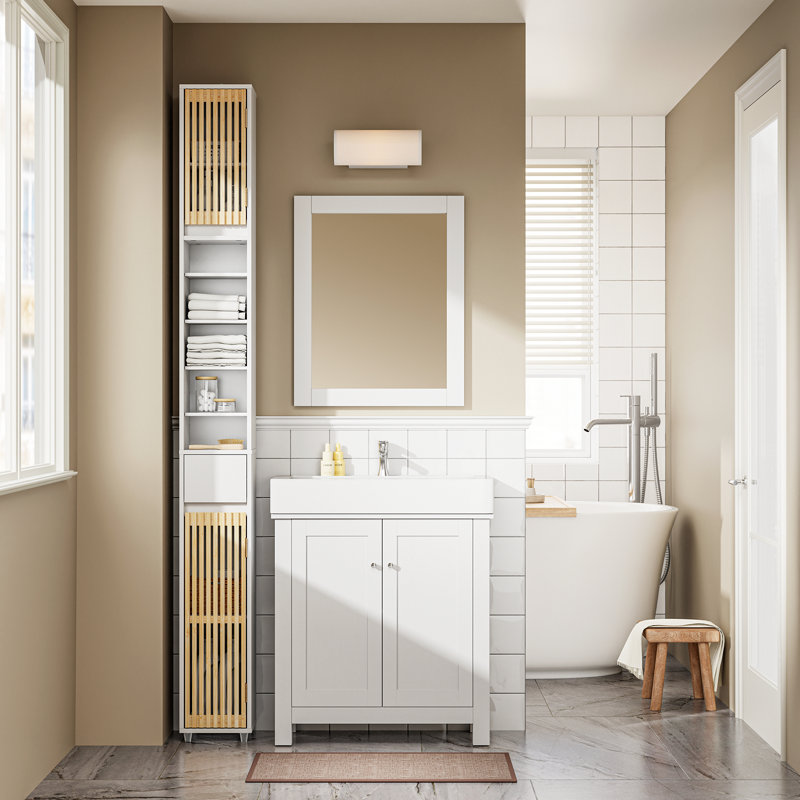 Munford Freestanding 20cm W Linen Cabinet, White/Natural