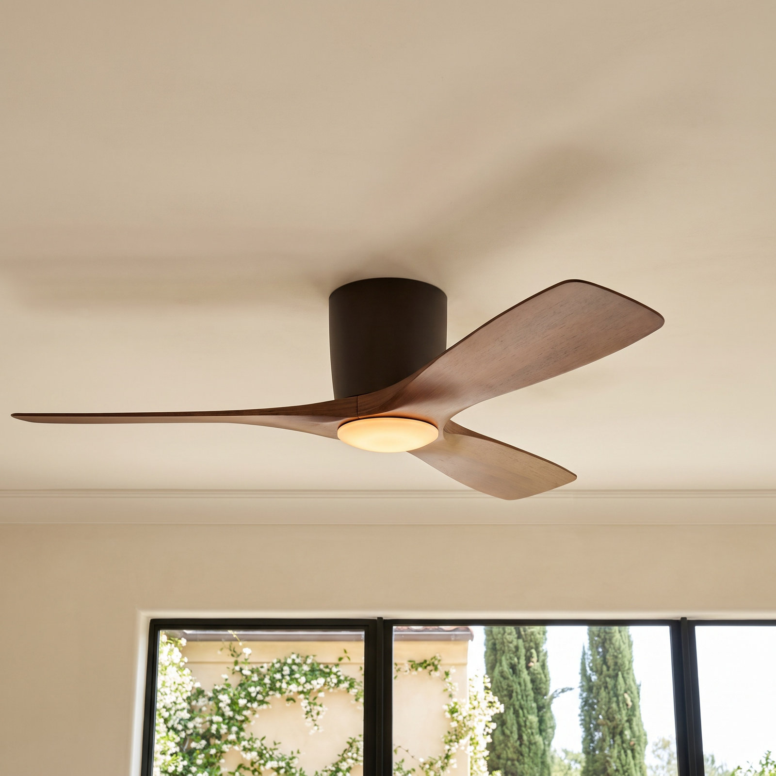 Volos 48'' 3 Blade Ceiling Fan with LED Light Kit, Satin Black with Natural Bronze Blades