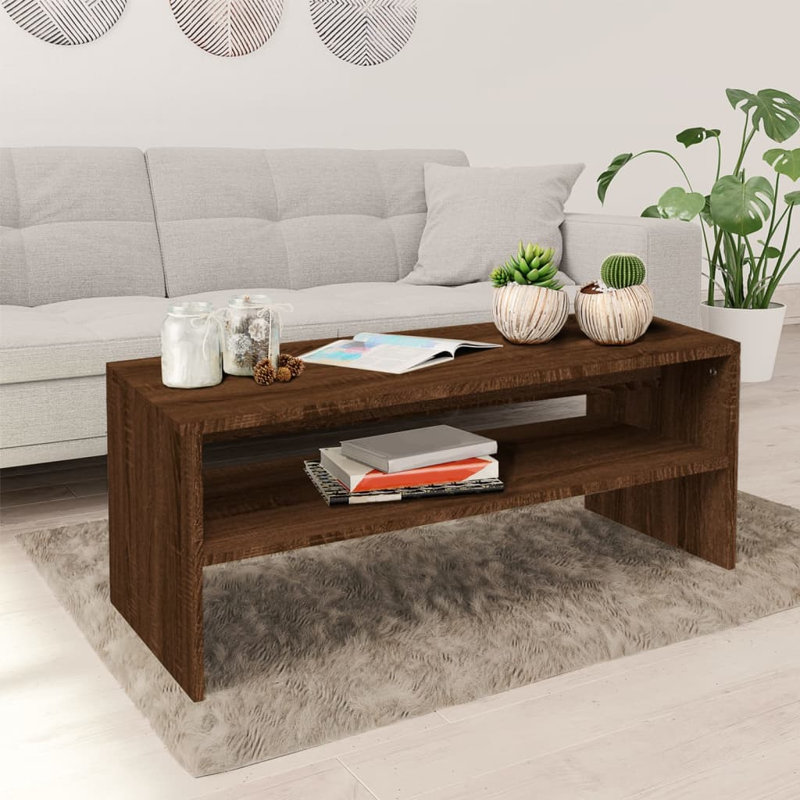 Table basse simple avec cadre en bois d'ingénierie avec rangement, Noir