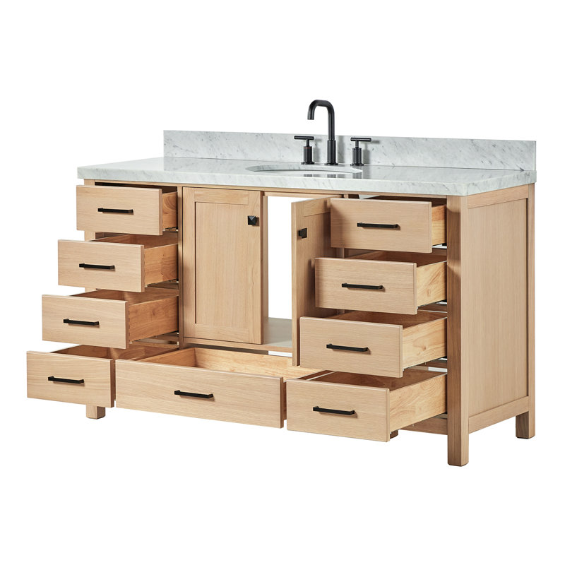 Cambridge 61'' Single Bathroom Vanity with Carrara Marble Top, Oak