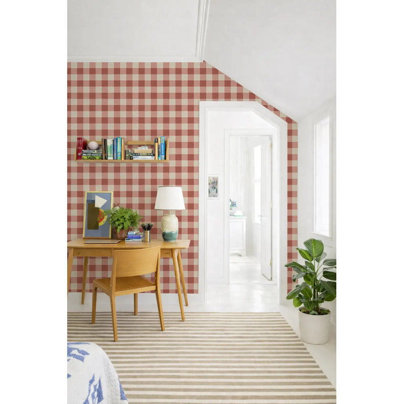 Washed Gingham, Red Clay, Peel & Stick
