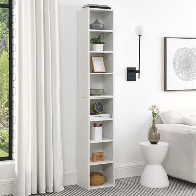 Étagère de rangement multimédia à 8 niveaux, armoire de rangement compacte CD DVD avec tablettes réglables, bibliothèque haute étroite pour le bureau à domicile, bibliothèque multifonctionnelle à deux étages