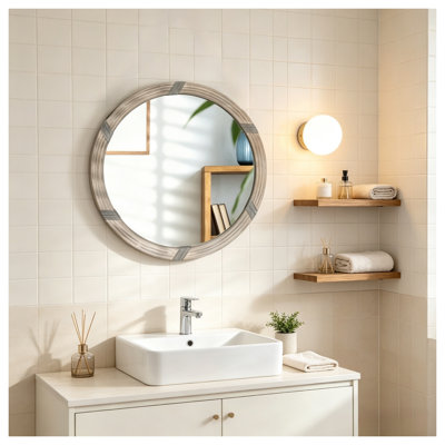 Miroir mural rond contemporain avec cadre en bois naturel, miroir circulaire décoratif de 78 cm (30,75 pouces) pour salon et chambre à coucher