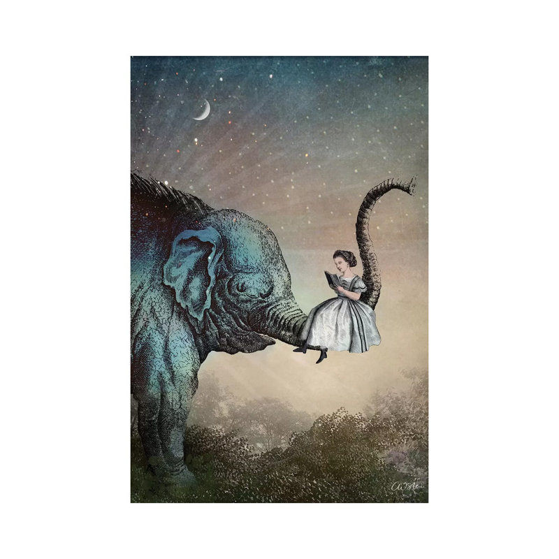 «Good Night Story» par Catrin Welz-Stein - impression d'art graphique, H 26 po x l 18 po x 1,5 po, Toile tendue, Pas de tapis