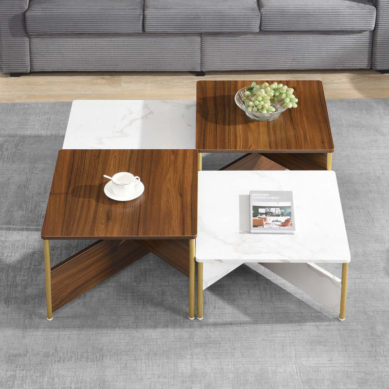 Ensemble de 4 tables basses Modern Modern, White/Walnut