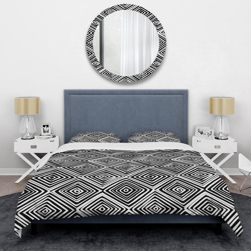 Ensemble de housse de couette moderne Black Modern Maze II, Housse de couette pour grand lit et 2 taies décor