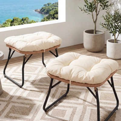 Kacyn All Weather Patio Wicker Outdoor Ottoman With Cushion(set Of 2)