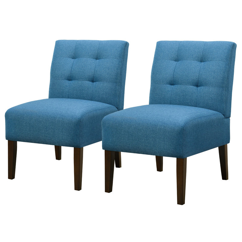 Morden Armless Accent Slipper Chair Set Of 2, With Pin Decor, Blue Polyester