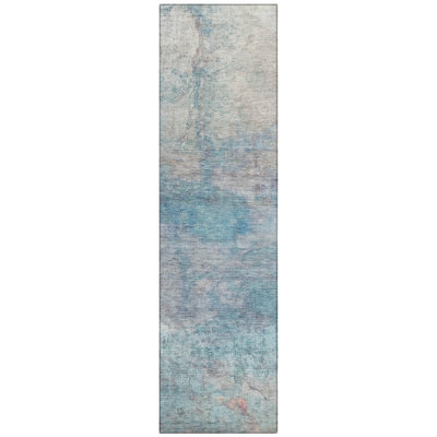 Machine Washable Indoor/Outdoor Xhevrie Aqua Rug